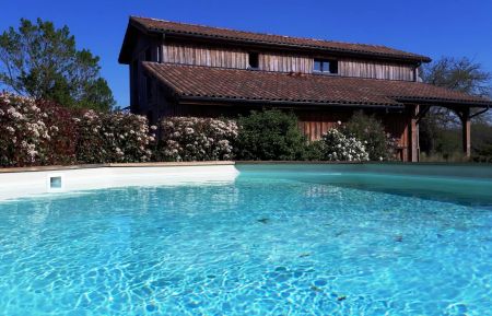 G&icirc;te n&deg;20110 Saint-Julien-d'Armagnac - Landes - Fa&ccedil;ade Ouest : vue sur piscine hors-sol